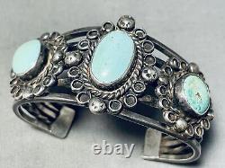 Early Sturdy Vintage Navajo Cerrillos Turquoise Sterling Silver Bracelet