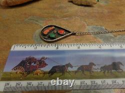 Early Super Navajo Sterling Turquoise Red Coral Pendant Necklace Native Old Pawn