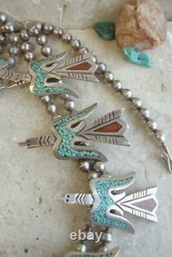 Early TOMMY SINGER Navajo Classic 30 PEYOTE BIRD SQUASH BLOSSOM Necklace 231g
