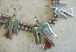 Early TOMMY SINGER Navajo Classic 30 PEYOTE BIRD SQUASH BLOSSOM Necklace 231g