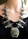 Early Tommy & Wm. Singer Navajo Peyote Bird Chip Inlay Squash Blossom Necklace