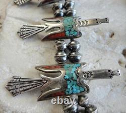 Early TOMMY & WM. SINGER Navajo PEYOTE BIRD Chip Inlay Squash Blossom Necklace