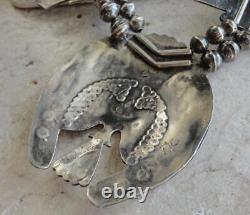 Early TOMMY & WM. SINGER Navajo PEYOTE BIRD Chip Inlay Squash Blossom Necklace