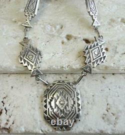 Early TROY LANER Navajo Dine Sterling Silver ZIA SUN Stamped Necklace