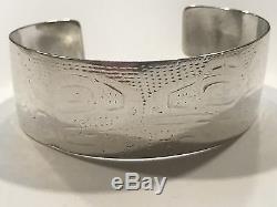 Early Tlingit Silver Cuff Bracelet 1890's to 1910 Alaska Eagle-Raven Primitive