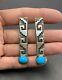 Early Tommy Jackson Signed Navajo Sterling Silver Turquoise Drop Dangle Earrings