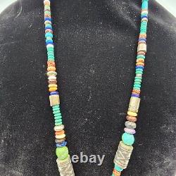 Early Tommy Singer Navajo Sterling Multi Stone Native Bead Necklace & Pendant