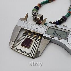 Early Tommy Singer Navajo Sterling Multi Stone Native Bead Necklace & Pendant