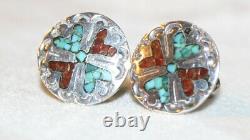 Early Tommy Singer Navajo Sterling Silver Turquoise Heart Earrings Signed S