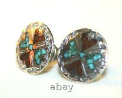 Early Tommy Singer Navajo Sterling Silver Turquoise Heart Earrings Signed S