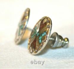 Early Tommy Singer Navajo Sterling Silver Turquoise Heart Earrings Signed S