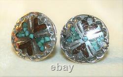 Early Tommy Singer Navajo Sterling Silver Turquoise Heart Earrings Signed S