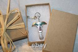 Early Tommy Singer Sterling Silver Coral Peyote Bird Pendant Necklace Signed T