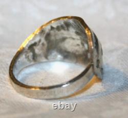 Early Tommy Singer Sterling Silver Turquoise Coral Chip Peyote Bird Ring Sz 6.5