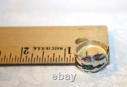 Early Tommy Singer Sterling Silver Turquoise Coral Chip Peyote Bird Ring Sz 6.5