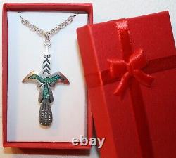 Early Tommy Singer Sterling Silver Turquoise Peyote Bird Pendant Signed T