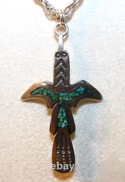 Early Tommy Singer Sterling Silver Turquoise Peyote Bird Pendant Signed T