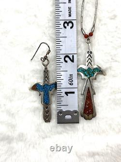 Early Tommy Singer Turquoise Coral Chip Inlay Necklace Earrings Set Navajo