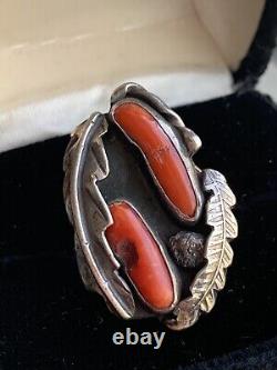 Early Unsigned Ntive American Sterling Silver Coral Ring