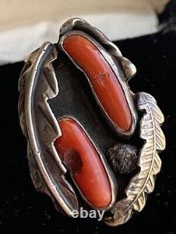 Early Unsigned Ntive American Sterling Silver Coral Ring