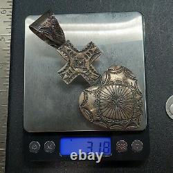 Early VINCENT J PLATERO Navajo 1 Sterling Silver Tribal Tooled Heart Cross