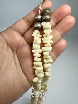 Early VTG Native American White Coral Navajo Sterling Silver Bench Bead Necklace
