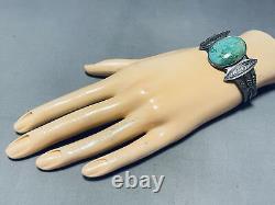 Early Vertical Flare Vintage Navajo Domed Turquoise Sterling Silver Bracelet