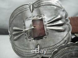 Early Very Old Vintage Navajo Sterling Silver Hand Tooled Concho Belt