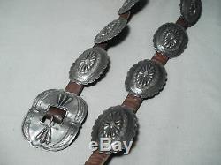 Early Very Old Vintage Navajo Sterling Silver Hand Tooled Concho Belt