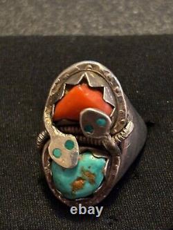 Early Vintage Effie C Zuni Sterling Double Snake Ring Size 11 1/2 30.2Grams