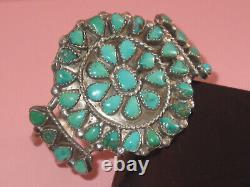 Early Vintage Hand Made Native American Sterling & Cluster Turquoise Bracelet