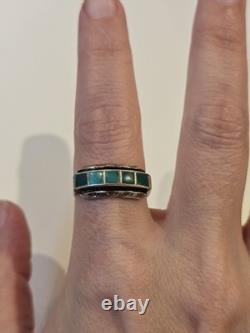 Early Vintage Native American Zuni Cerrillos 925 Turquoise Sterling Silver Ring