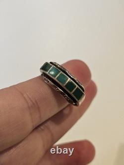 Early Vintage Native American Zuni Cerrillos 925 Turquoise Sterling Silver Ring