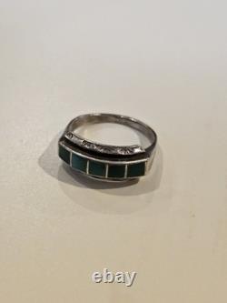 Early Vintage Native American Zuni Cerrillos 925 Turquoise Sterling Silver Ring