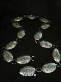 Early Vintage Navaj Sterling Silver OLD KINGMAN Turquoise Concho Belt/Necklace