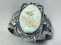 Early Vintage Navajo #8 Turquoise Sterling Silver Bracelet Cuff