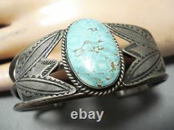 Early Vintage Navajo #8 Turquoise Sterling Silver Flank Bracelet