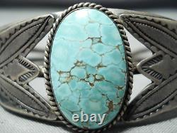 Early Vintage Navajo #8 Turquoise Sterling Silver Flank Bracelet