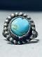 Early Vintage Navajo #8 Turquoise Sterling Silver Ring Old