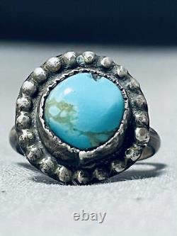 Early Vintage Navajo #8 Turquoise Sterling Silver Ring Old