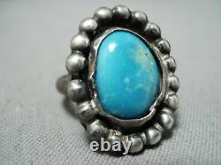 Early Vintage Navajo Blue Gem Turquoise Sterling Silver Ring Old