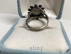 Early Vintage Navajo Blue Turquoise Sterling Silver Beaded Sun Ring Old Antique