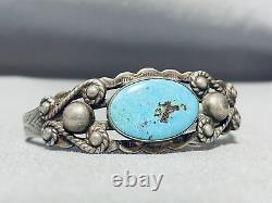 Early Vintage Navajo Blue Turquoise Sterling Silver Bracelet Old
