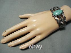 Early Vintage Navajo Carico Lake Turquoise Sterling Silver Bracelet Old