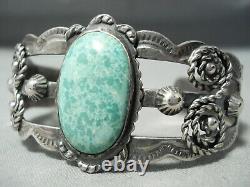 Early Vintage Navajo Carico Lake Turquoise Sterling Silver Bracelet Old