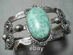 Early Vintage Navajo Carico Lake Turquoise Sterling Silver Bracelet Old