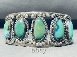 Early Vintage Navajo Cerrillos Blue Gem Turquoise Sterling Silver Bracelet