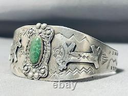 Early Vintage Navajo Cerrillos Turquoise Sterling Silver Bracelet