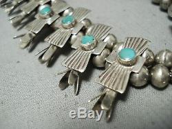 Early Vintage Navajo Cerrillos Turquoise Sterling Silver Squash Blossom Necklace