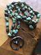 Early Vintage Navajo Chinese Turquoise Sterling Silver Squash Blossom Necklace